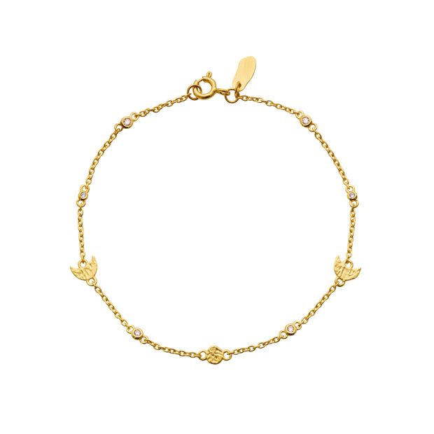 Cecilia armbånd fra Maanesten i forgyldt sølv med små sole,måner og zirconer.