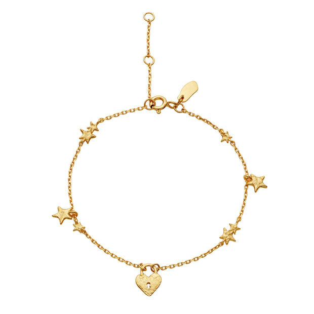 Esma armbånd  fra Maanesten i forgyldt sølv med små vedhæng. 16 - 19 cm.