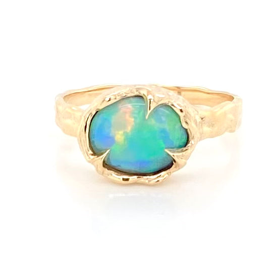 14 karat guld ring med solid opal fra Australien i tyrkis, grøn og blå