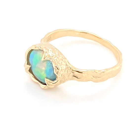 14 karat guld ring med solid opal fra Australien i tyrkis, grøn og blå