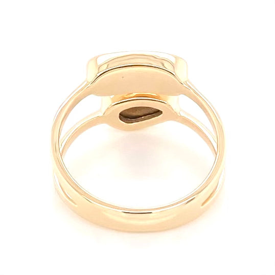 14 karat guld dobbelt ring med Boulder og mørk opal i rød blå og grønne farver