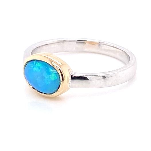 Ægte solid australsk opal ring i 14 Kt. guld og sterling sølv