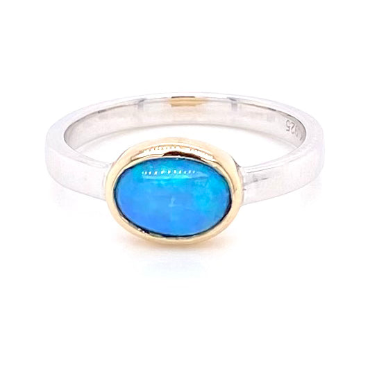 Ægte solid australsk opal ring i 14 Kt. guld og sterling sølv