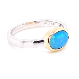 Ægte solid australsk opal ring i 14 Kt. guld og sterling sølv