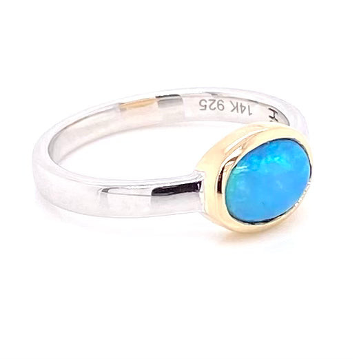 Ægte solid australsk opal ring i 14 Kt. guld og sterling sølv