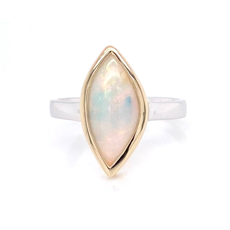 Ægte solid australsk opal i 14 Kt guld og sterling sølv.