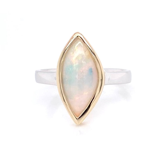 Ægte solid australsk opal i 14 Kt guld og sterling sølv.
