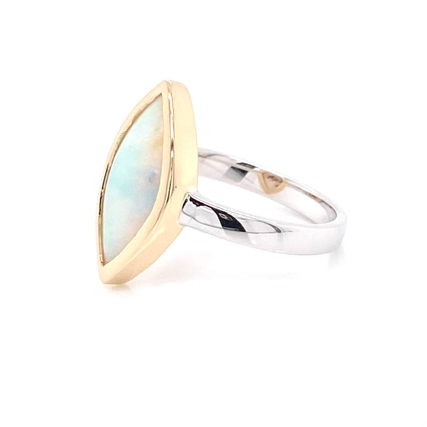 Ægte solid australsk opal i 14 Kt guld og sterling sølv.