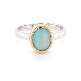 Ægte solid crystal opal fra Australien indfattet i 14 kt. guld og sterling sølv.