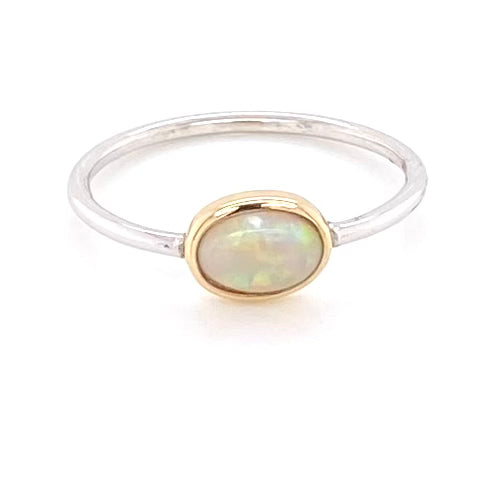 Ægte solid opal i 14 kt. guld og sterling sølv