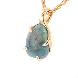 Vedhæng med en ægte solid krystal opal fra Lightning Ridge, Australien indfattet i 14 karat guld. Opalen er 1,16 ct, og bodytone er N6.