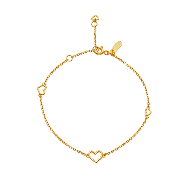 Joya armbånd fra Maanesten i forgyldt sølv med små hjerter. 16 cm + 3 cm