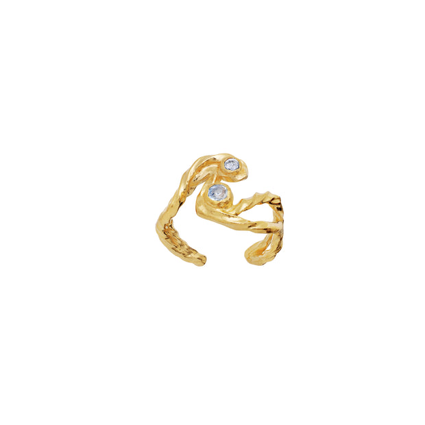 Earcuff fra Maanesten. Forgyldt sølv med labradoriter.