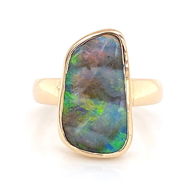 Opal ring i 14 karat guld med ægte solid Australsk boulder opal . Jensen Opals. Kommer med certifikat.