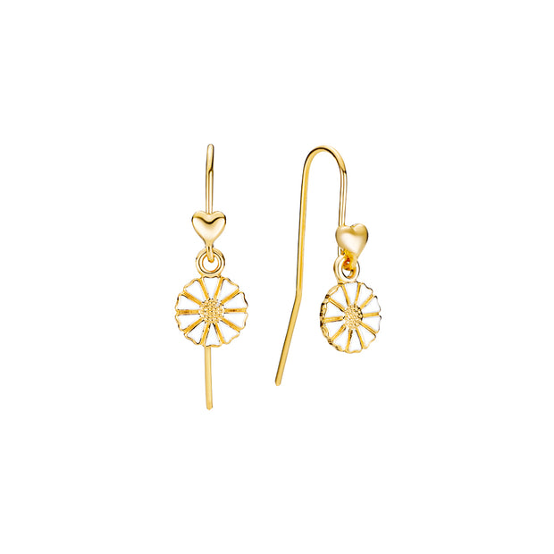 Ørehænger - Marguerit 7.5 mm med hjerte