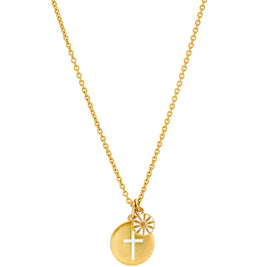 Halskæde - Marguerit 7.5 mm og kors