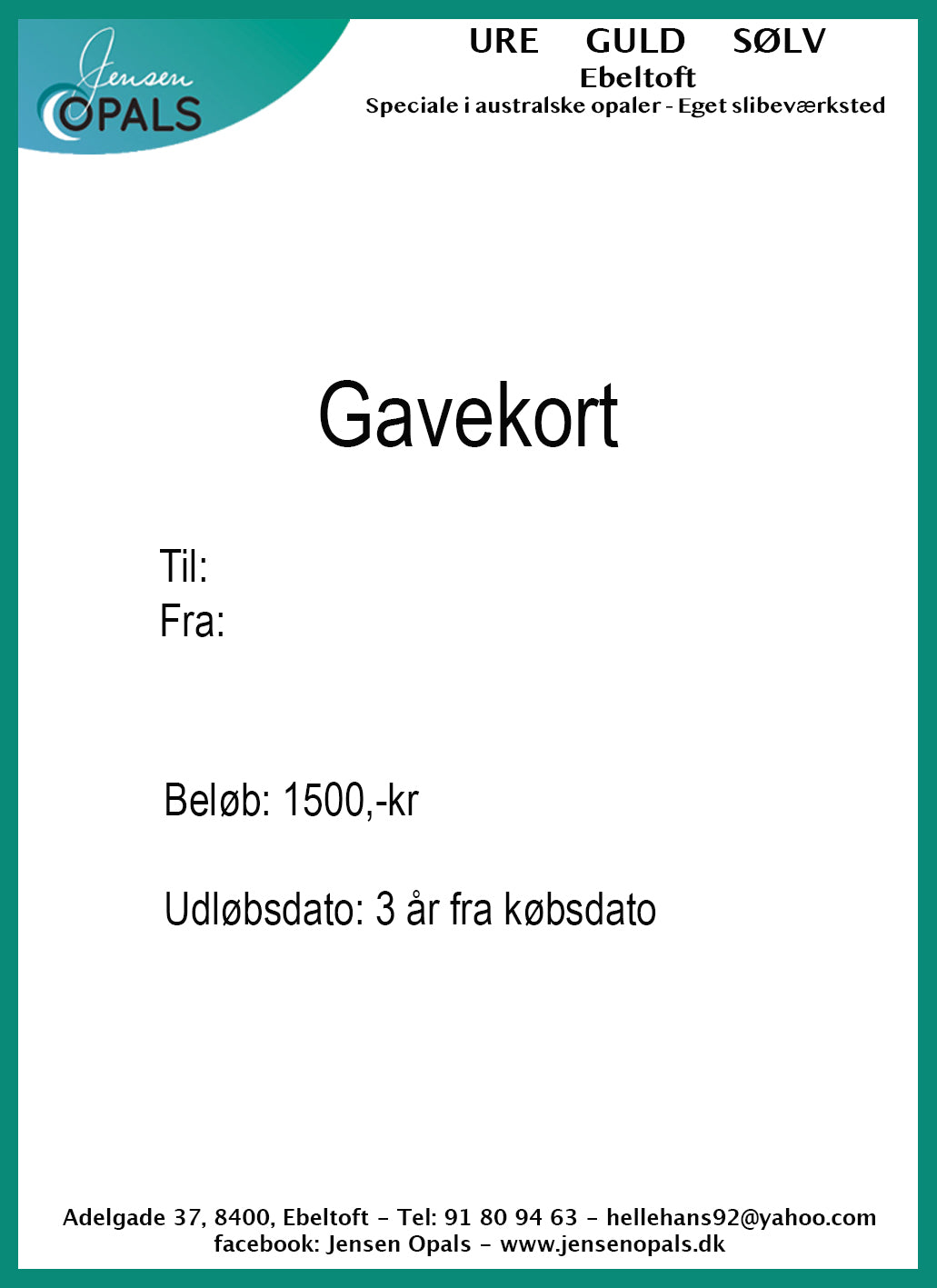 Gavekort 1500 kr