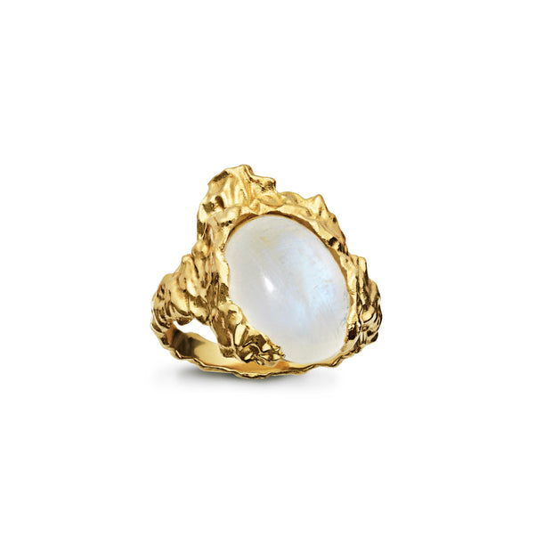 Goodess månesten ring fra Maansten. Forgyldt sølv.