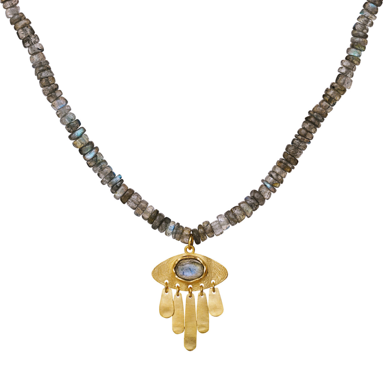 Sophia halskæde fra Maanesten. Forgyldt sølv med labradorite.