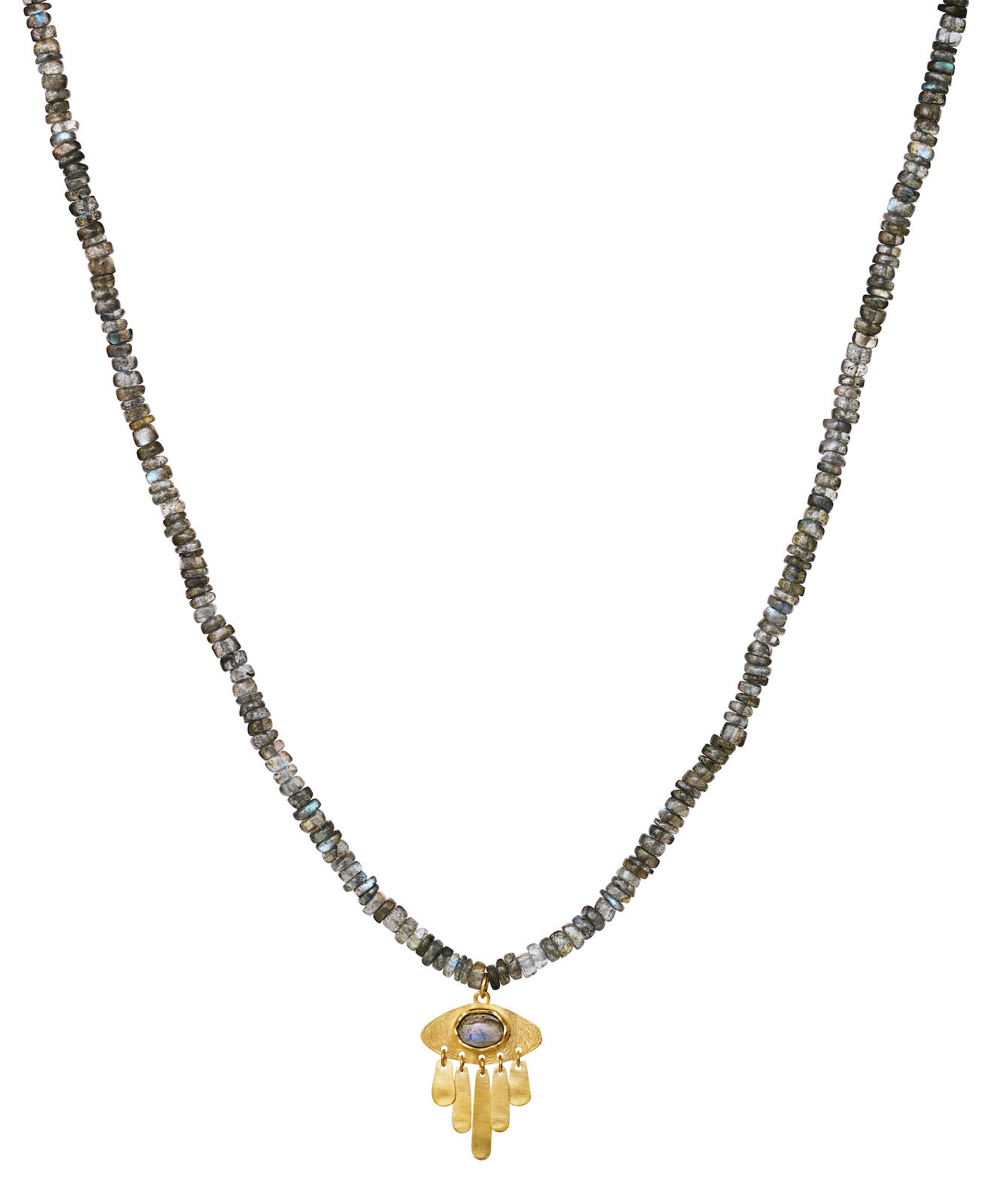 Sophia halskæde fra Maanesten. Forgyldt sølv med labradorite.