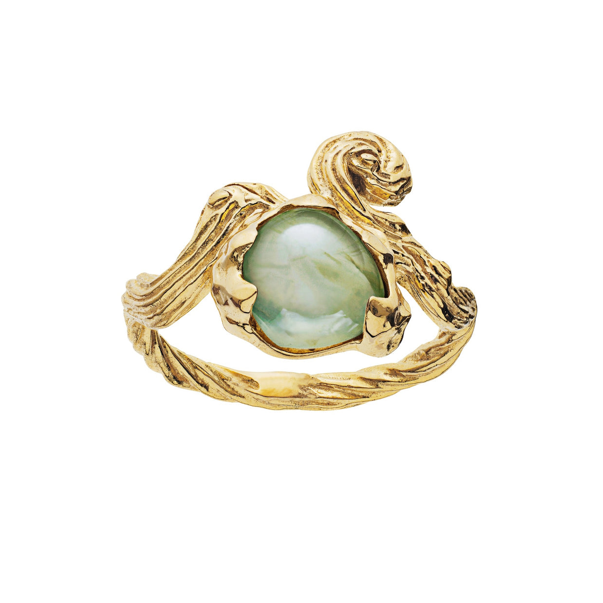 Elinor ring fra Maanesten. Forgyldt sølv med  grøn ametyst.