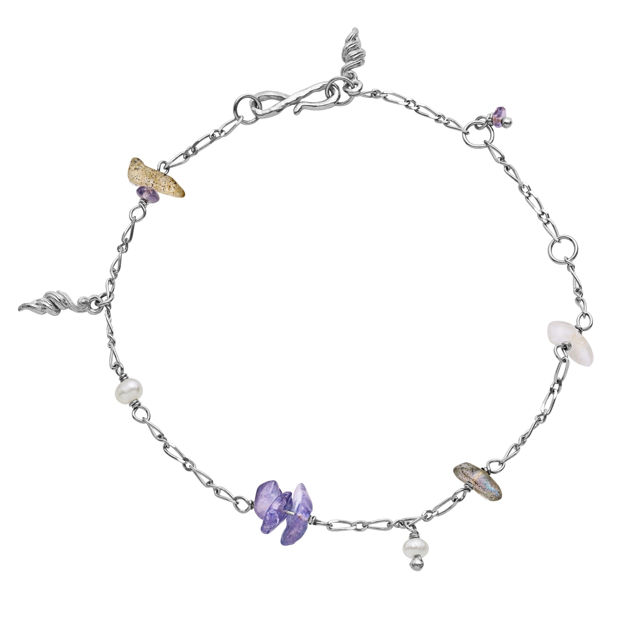 Vilma armbånd fra maanesten. Sterling sølv med sten og perler.